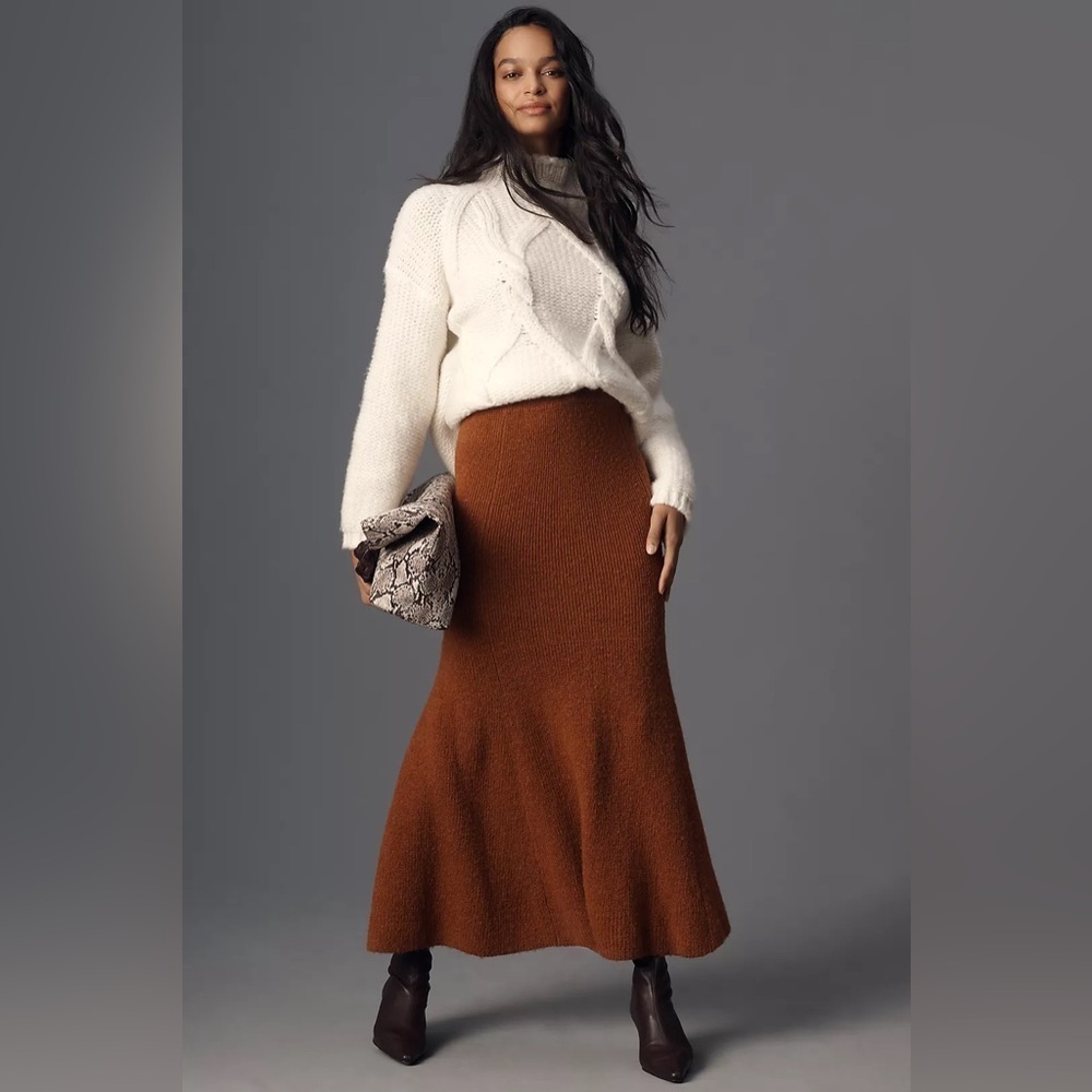 NWT! Anthropologie Maeve Bronze Fit & Flare Sweater Midi Skirt 🍬